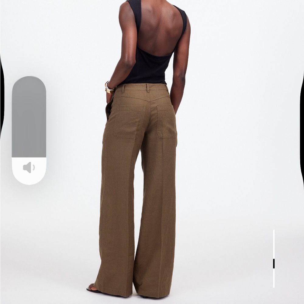 Madewell The Zoe Relaxed Wide Linen Pant - Olive Brown - Picture 4 of 7